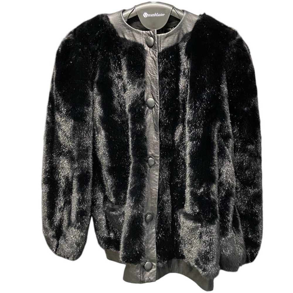 Vintage Sz S/M Lilli Ann Faux Fur Leather Trim Jacket Women’s Black Coat Luxury